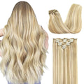 GOO GOO Clip in Hair Extensions Real Human Hair, Remy Human Hair Extensions Clip ins for Women, Natural Human Hair, 18inch 120g 7Pcs, 18A/613A Dark Blonde Highlighted Bleach Blonde
