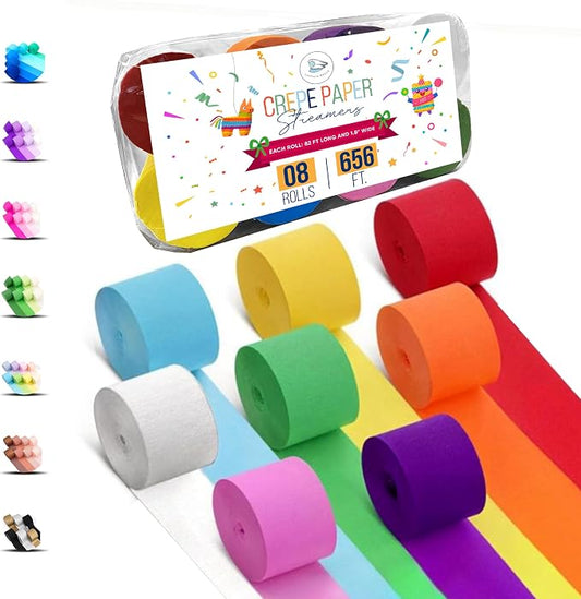 8 Crepe Paper Streamers, 656ft Pack of Rainbow Streamers Party Decorations | by CaptainD%C3%A9cor