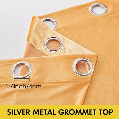 BULBUL Velvet Mustard Yellow Blackout Curtains 90 inch Long - Image 3