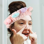 2pcs Heart Design Fuzzy Spa Hairbands for Women Elastic Stretch Makeup Head Wraps Skin-friendly Soft Comfortable Fit for Face Washing and Skincare Routine