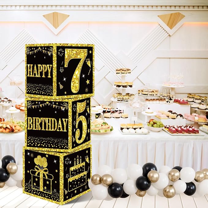 Eiurteao 3pcs Black Gold 75th Birthday Decorations Boxes - Image 4