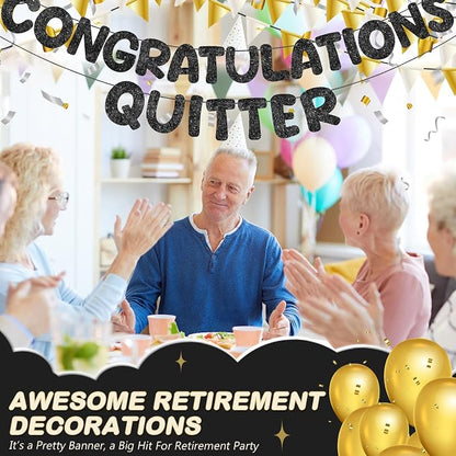 Fulmoon Pre Strung Congratulations Quitter Glitter Banner Funny Retirement - Image 6
