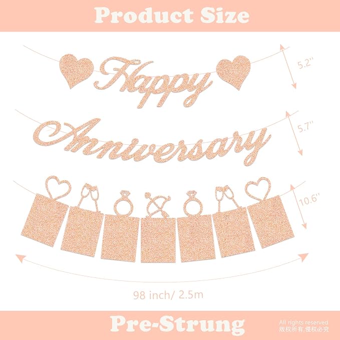 Rose Gold Happy Anniversary Party Decorations - Image 3