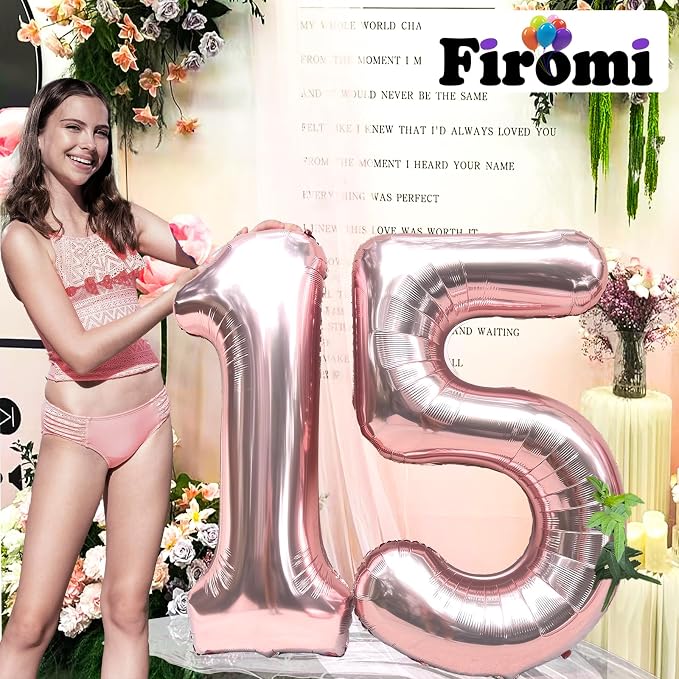 FIROMI 15 Foil Number Balloons Rose Gold 40-inch Big Mylar Balloon Numbers | - Image 4