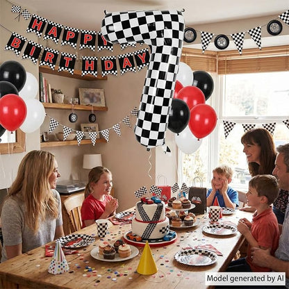 40 Inch Checkered Number 7 Balloon, Large Foil Black and White Number Balloons - Image 6