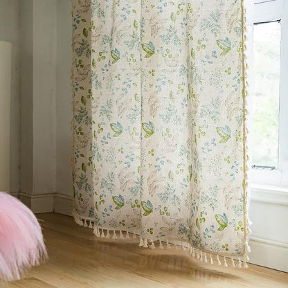 ENJOYBRIDAL Leaf Curtains 63 Inch Length 2 Panels Tassel Boho Semi Sheer Drapes - Image 6
