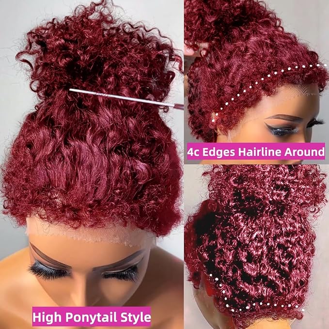 250 Density Hidden Strap Water Wave 360 99j Burgundy Glueless Wigs Human Hair Pre Plucked Pre Bleached Human Hair Wig With Drawstring Wet and Wavy HD Full Lace Front Wigs Human Hair 26 Inch