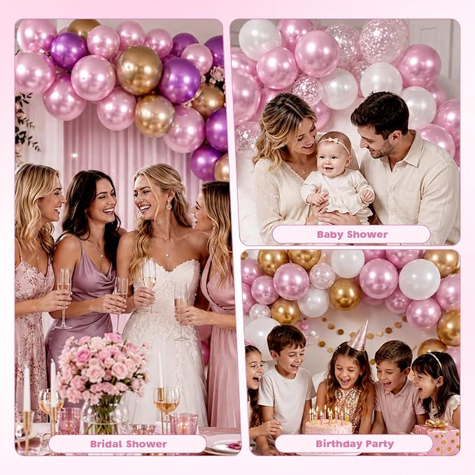Metallic Pink Balloons, 12 Inch Chrome Light Pink Latex Party Balloons | 30 - Image 4