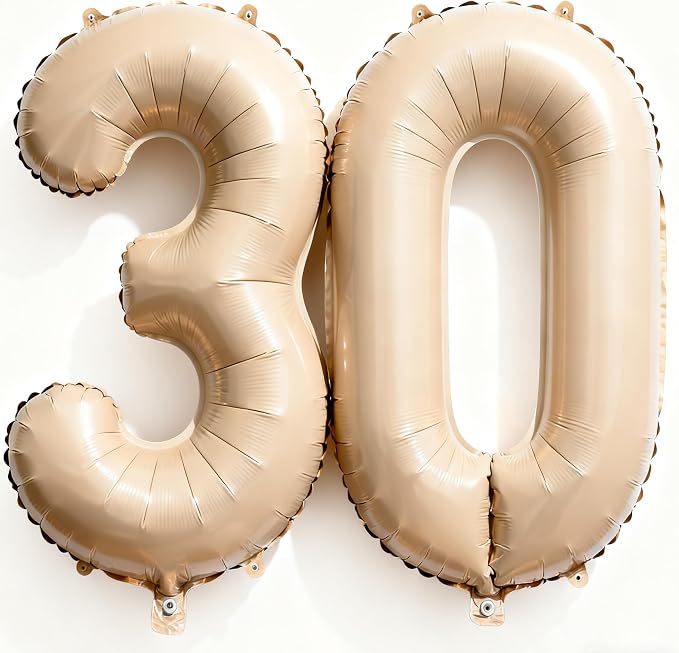 Beige Number 30 Balloons 40 Inch | Giant Beige 30 Foil Mylar Balloons, 30th by COLORFULELVES