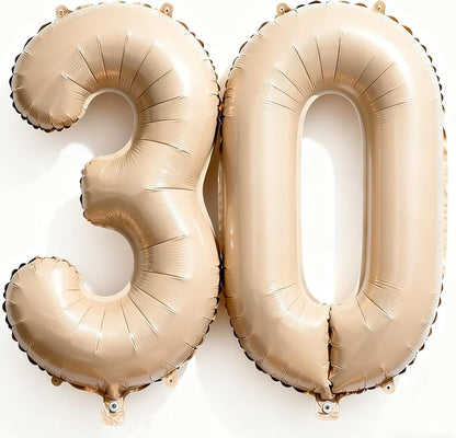 Beige Number 30 Balloons 40 Inch | Giant Beige 30 Foil Mylar Balloons, 30th by COLORFULELVES