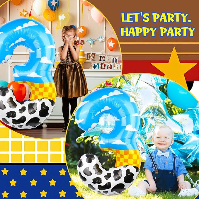 40 Inch Number 3 Balloon Blue Clouds Cartoon Story Balloons Toy Inspired Story - Image 6