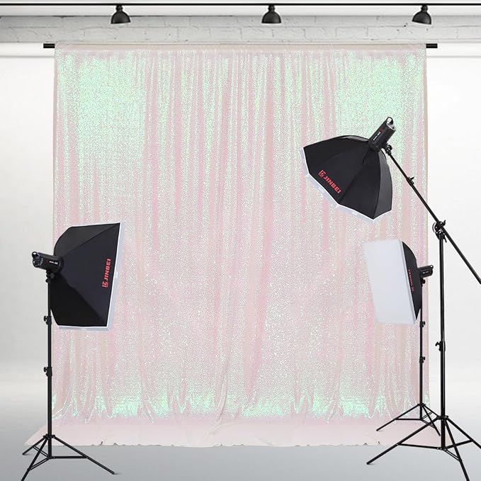 PartyDelight Iridescent White Sequin Backdrop 8x8ft Shimmer Photo Curtain | 4 - Image 2
