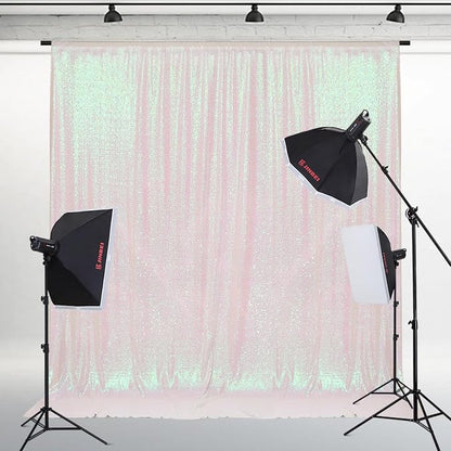 PartyDelight Iridescent White Sequin Backdrop 10x10ft Shimmer Photo Curtain | 4 - Image 5