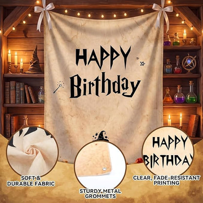 Oudain 29 x 39 Inch Magic Wizard Happy Birthday Banner, Vintage Burlap Birthday - Image 4