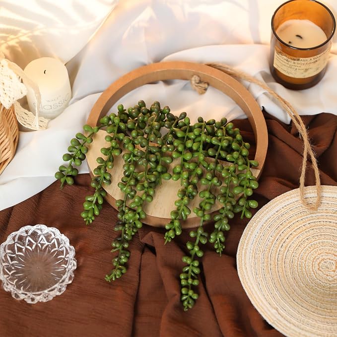 2pcs Artificial Succulents Hanging Plants 12.2'' Fake String of Pearls in Pot - Image 9