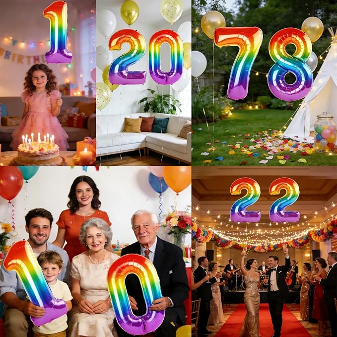 40 Inch Number 78 Balloons for 78th Birthday Party Decorations, 0-100 Rainbow - Image 7