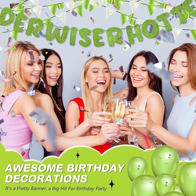 Fulmoon Set of 3 Pre Strung Older Wiser Hotter Glitter Banner Funny Birthday - Image 5