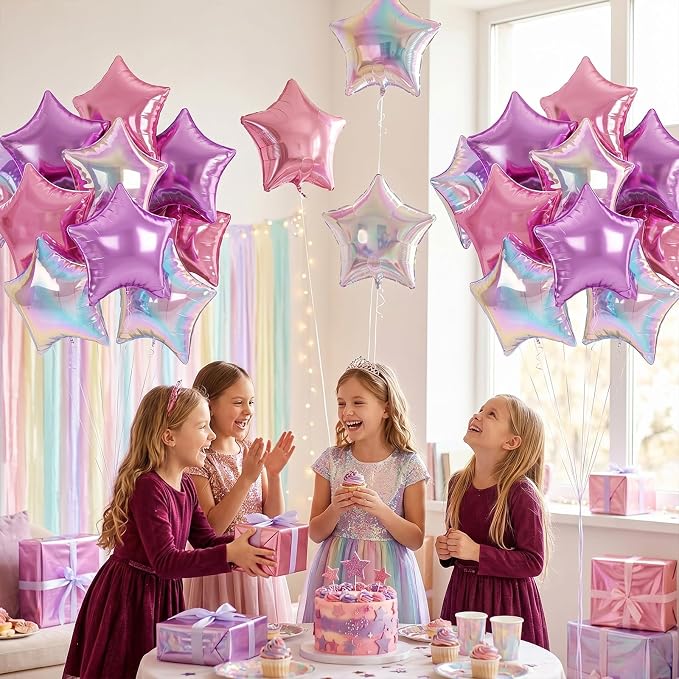 Pink and Purple Star Balloons, 18 Inches Iridescent Star Foil Balloons - Image 4
