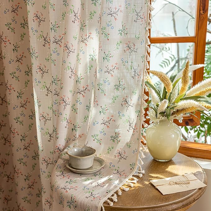 ENJOYBRIDAL Floral Boho Curtains 2 Panels Short 63 Inch Curtains Patterned Semi - Image 5