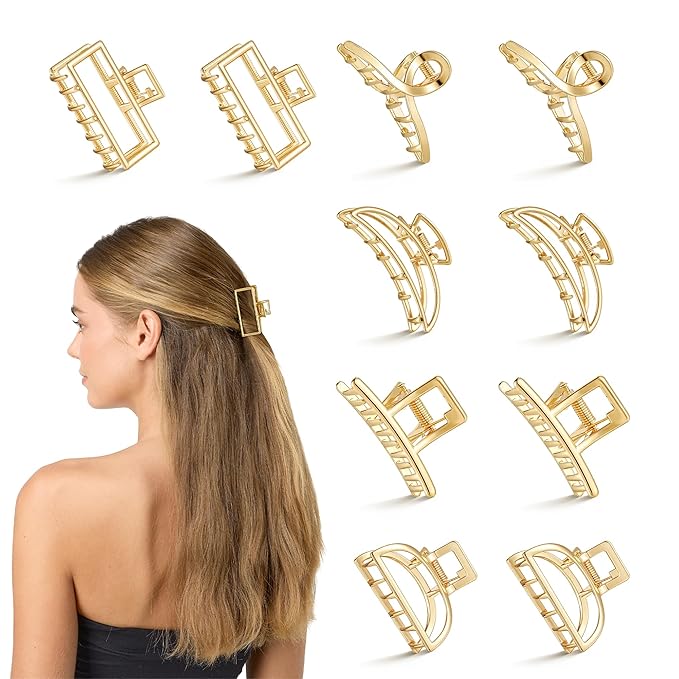 10Pcs Small Gold Hair Clips, Medium Metal Hair Claw Clips for Women Thick Thin Hair, Strong Hold Non-Slip Hair Catch Barrettes Jaw Clamp for Long Hair Metal Hair Accessories
