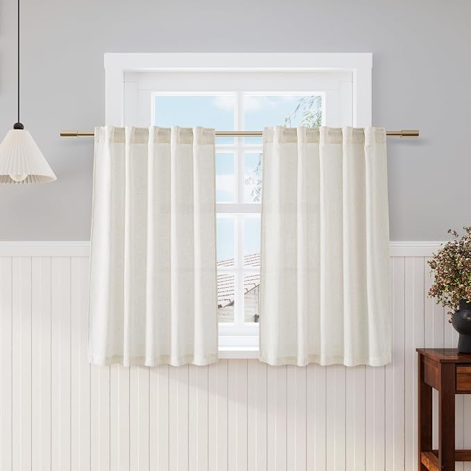 Natural Linen Curtains 45 Inch Length Back Tab Pocket Design Semi Sheer by Nanspring