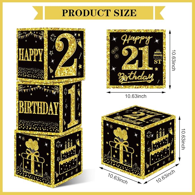 Eiurteao 3pcs Black Gold 21st Birthday Decorations Boxes - Image 2