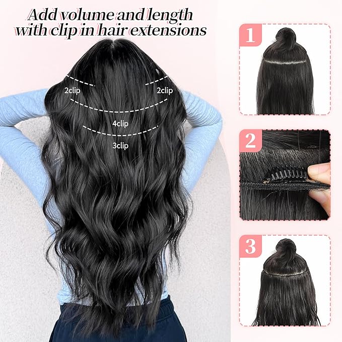 KooKaStyle Beach Blonde Hair Extensions Clip in Synthetic Highlight Hair Extensions Long Wavy 4PCS Thick Hairpieces 24 Inch Beach Blonde for Women