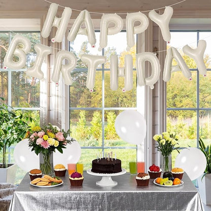 65 Pcs Cream Happy Birthday Balloons, 2 Sets A-Z Cream Letters Foil Balloons - Image 3