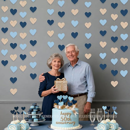 Navy Blue Champagne Gold Heart Party Decorations Glitter Paper Champagne Gold - Image 6