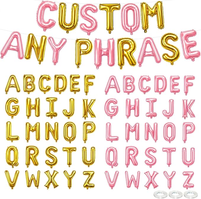 52 Pcs Letter Balloons Pink Gold Balloon Banner 16 Inch 2 Sets A- Z Alphabet by Togvu