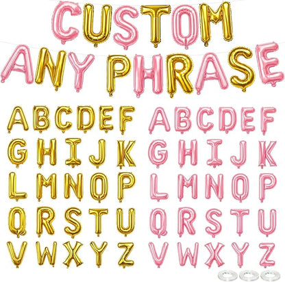 52 Pcs Letter Balloons Pink Gold Balloon Banner 16 Inch 2 Sets A- Z Alphabet by Togvu