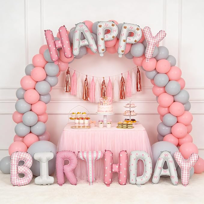 16in Happy Birthday Balloon Banner Happy Birthday Bow Bear Letter Balloon | - Image 7