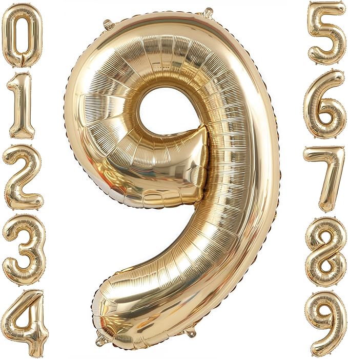 Champagne Gold 9 Balloon, 40 Inch Light Gold Number 9 Balloon Big Foil Mylar by BBPOOL