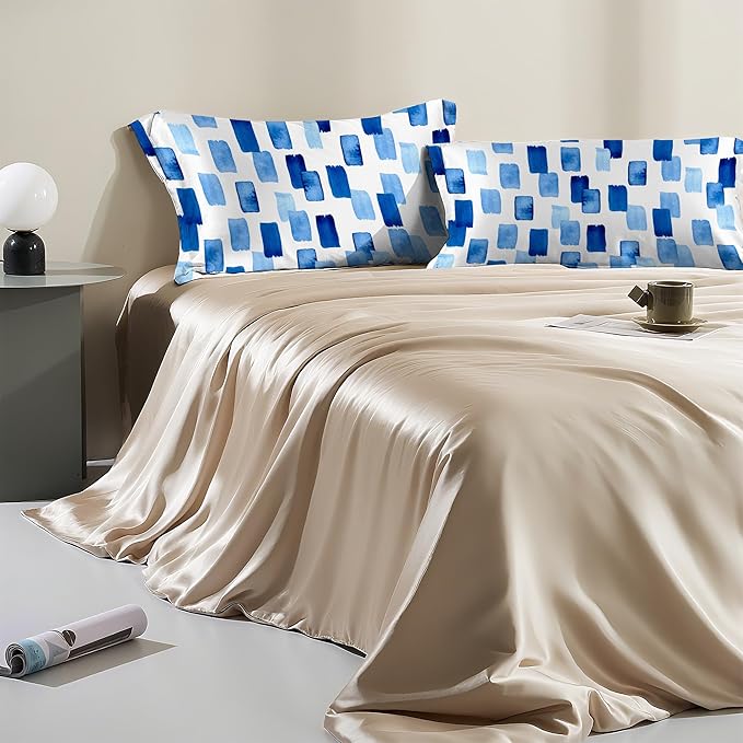 Modern Style Abstract Blue Satin Pillow Case Queen Size,Soft Pillowcases for Hair and Skin Similar to Silk,Pillowcases with Hidden Zipper Bedding Accessories,20X30 Inches,1 Pack
