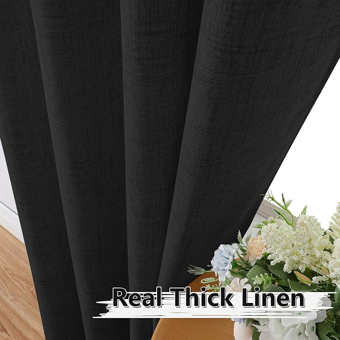 Tollpiz Short Linen Curtain Living Room Rod Pocket Semi Sheer Curtains Burlap - Image 3
