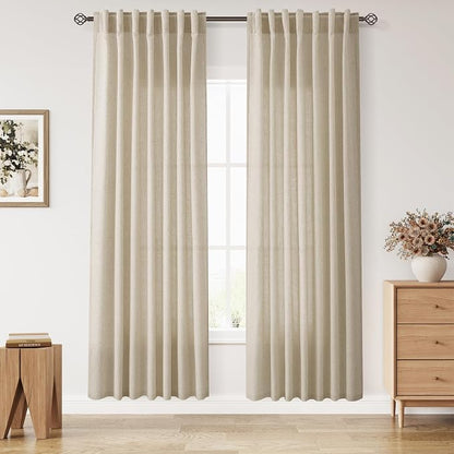 Eggshell Beige Linen Curtains 80 Inch Length by Nanspring