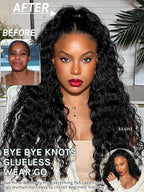 KLAIYI Bye Bye Slip™ Water Wave 7X5 Precut Lace Front Human Hair Wig Drawstring Glueless 3S Ready to Wear and Go Wig with Baby Hair Pre Plucked Bleached Bye Bye Knots Curly Wig 180%Density Full 14Inch