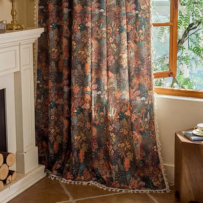Floral Rod Pocket Semi Sheer 96 Inch Curtains 2 Panel Set - Image 7