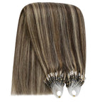 YoungSee Micro Bead Hair Extensions Real Human Hair Highlight Microlink Hair Extensions Dark Brown and Blonde Highlight Micro Loop Hair Extension Human Hair 20In 50g 50s Cold Fusion Hair Extension