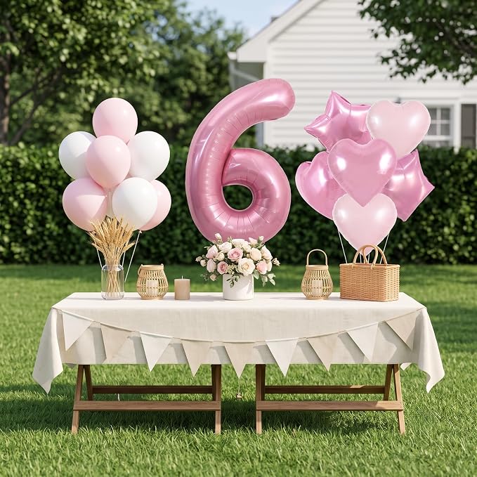 TONIFUL 6th Birthday Balloons Kit 40 Inch Pink Large Number 6 Foil Balloon | - Image 6