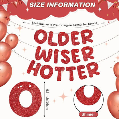 Fulmoon Set of 3 Pre Strung Older Wiser Hotter Glitter Banner Funny Birthday - Image 3
