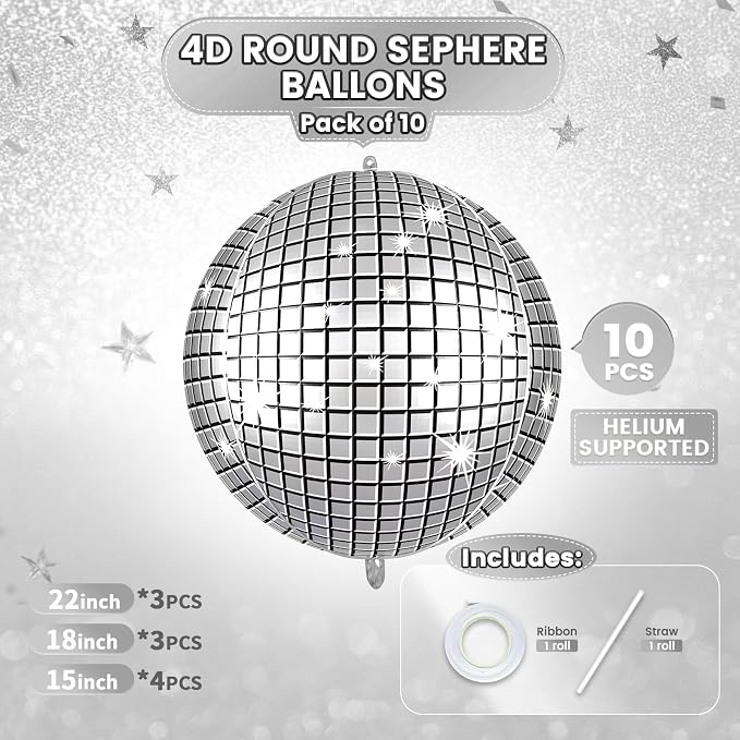 10Pcs Disco Round Foil Balloons, Metallic Disco Foil Baloon - Image 5