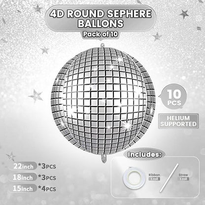 10Pcs Disco Round Foil Balloons, Metallic Disco Foil Baloon - Image 5