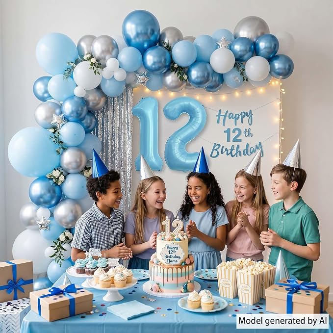 Pearlescent Blue Number 12 Balloon 40 Inch, Large Light Blue Foil 12th Birthday - Image 7