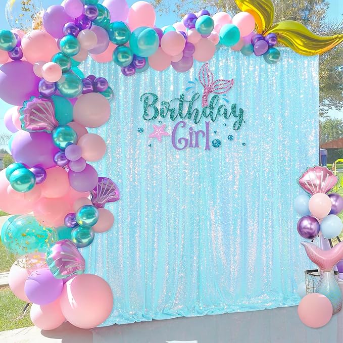 Blue Iridescent Sequin Backdrop 7ft x 7ft Glitter Photo Booth Backdrop | - Image 5