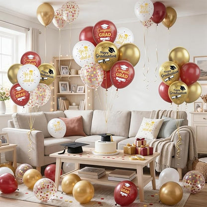 Graduation Balloons, Metallic Gold Confetti Latex Balloons, College High School - Image 5
