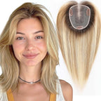 starluck Human Hair Topper for Women with Thinning Hair, 100% Real Human Hairpiece, 4.6 * 4 Inch Upgrade SilkHug Swiss Lace Base Hairpiece,14 Inch, No Bangs (Ombre Blonde)
