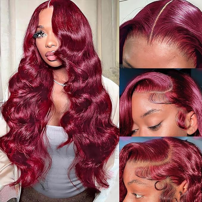 30 Inch Burgundy Wig HD Lace Front Wig Pre Plucked 200% Density Red Wig with Baby Hair for Women