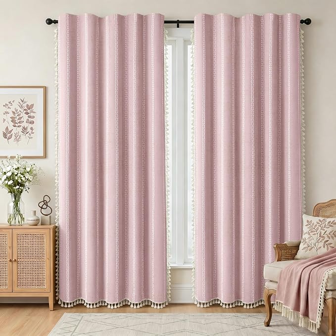 Pink 100% Boho Blackout Curtains 84 Inch 2 Panels - Image 2
