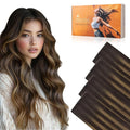 DOORES Invisi Edge Wide Tape in Human Hair Extensions, Dark Brown to Chestnut Brown 4PCS Injection Tape ins 20g 18 Inch, Injected 3 Inch Wide Extensions Straight for Thinning Hair